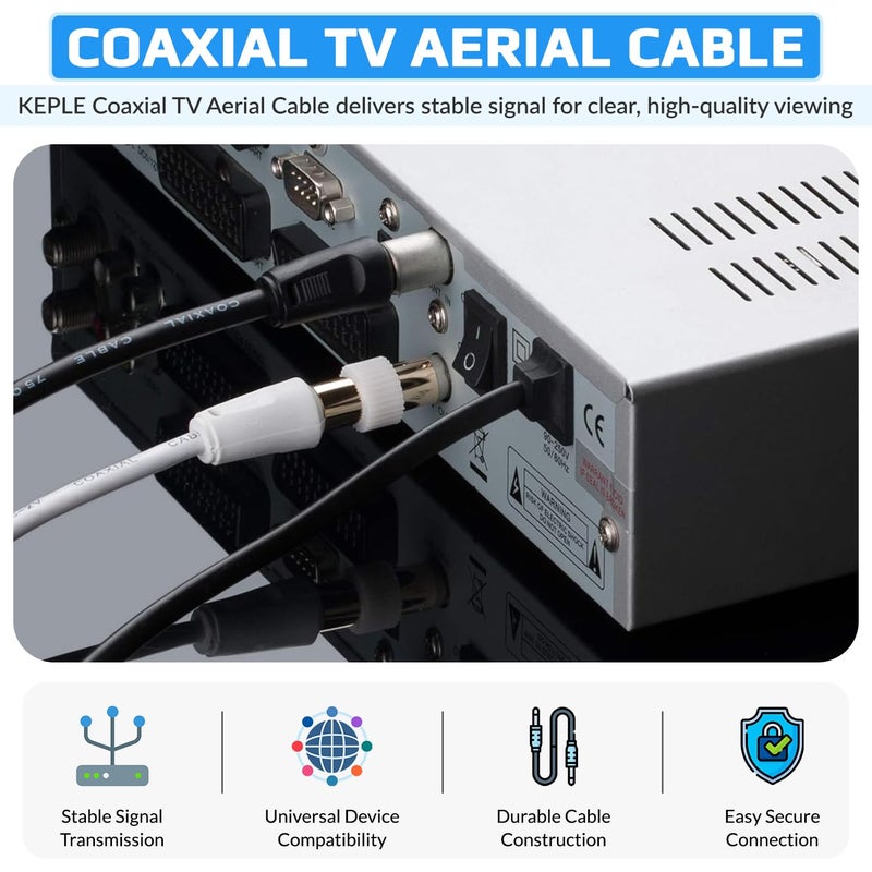 Keple Coaxial Aerial F Connector Male Plug to RF M-Male Cable for Satellite Sat Freesat Xfinity, AT&T, WOW!, T TV HDTV DVB DVD Radio / Coax Ariel Freeview Lead Television Antenna Cord Broadband â€“ 3 ft White - Image 3